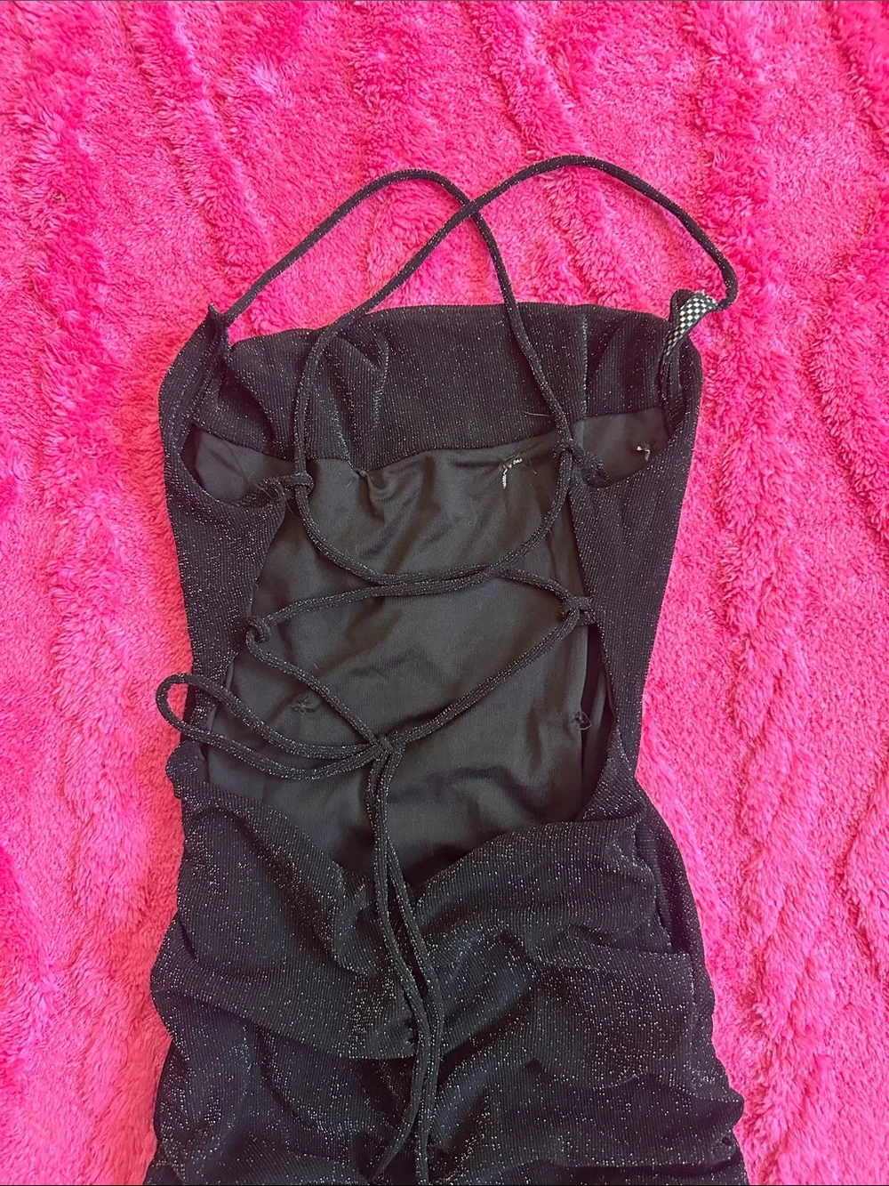 Black Sparkle Cowl Neck rucched Dress